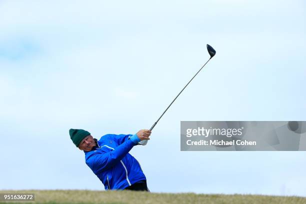 Sandy Lyle of Scotland hits a shot during the first round of the PGA TOUR Champions Bass Pro Shops Legends of Golf held at Buffalo Ridge Golf Club on...