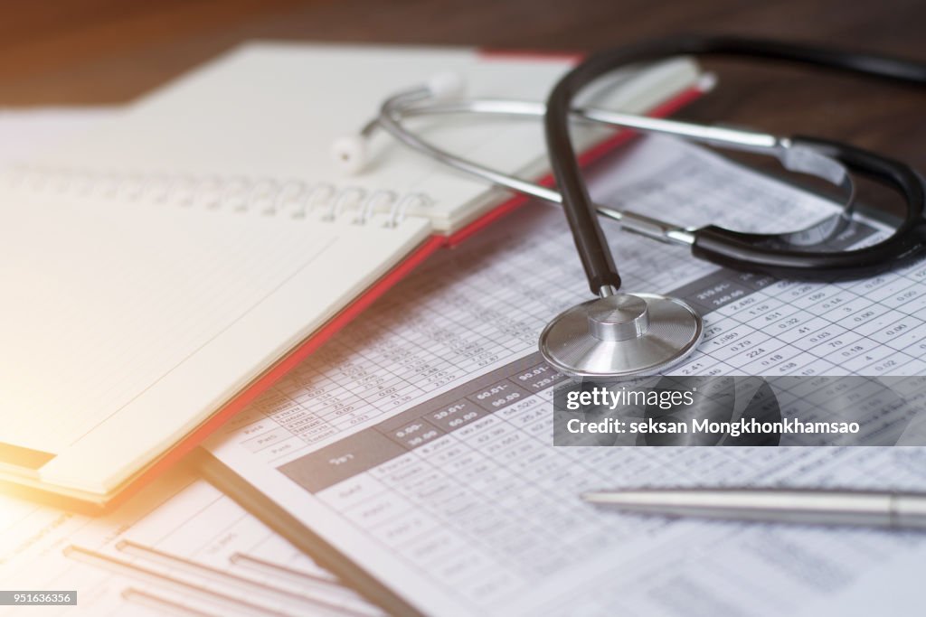 Health care costs. Stethoscope and calculator symbol