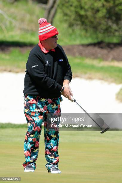 John Daly strokes a putt during the first round of the PGA TOUR Champions Bass Pro Shops Legends of Golf held at Buffalo Ridge Golf Club on April 19,...