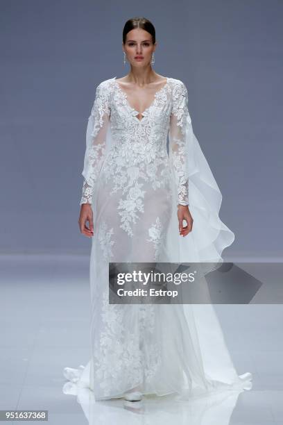 Model walks the runway during the Carlo Pignatelli show as part of the Barcelona Bridal Week 2018 on April 25, 2018 in Barcelona, Spain.