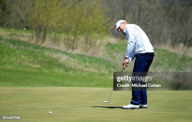 Steve Stricker strokes a putt during the first round of the PGA TOUR Champions Bass Pro Shops Legends of Golf held at Buffalo Ridge Golf Club on...