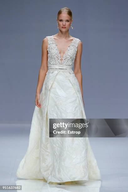 Model walks the runway during the Carlo Pignatelli show as part of the Barcelona Bridal Week 2018 on April 25, 2018 in Barcelona, Spain.