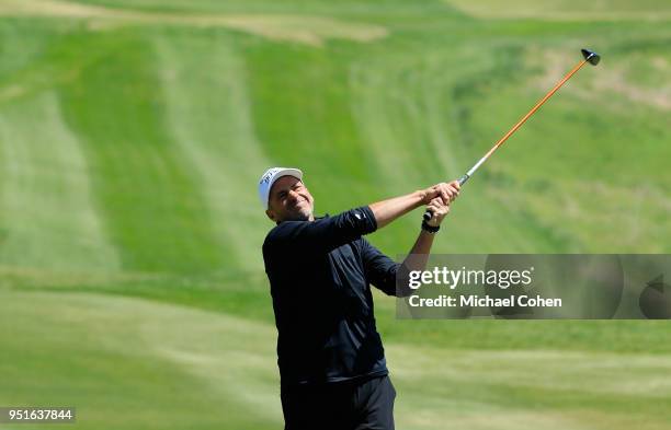 Rocco Mediate hits a shot during the first round of the PGA TOUR Champions Bass Pro Shops Legends of Golf held at Buffalo Ridge Golf Club on April...