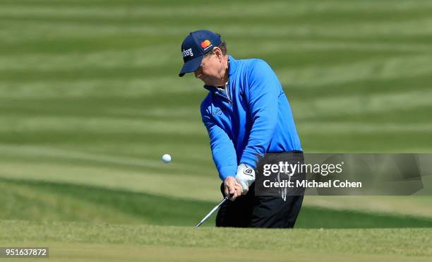 Tom Watson hits a shot during the first round of the PGA TOUR Champions Bass Pro Shops Legends of Golf held at Buffalo Ridge Golf Club on April 19,...