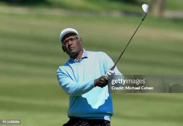 Vijay Singh of Fiji Islands hits a shot during the first round of the PGA TOUR Champions Bass Pro Shops Legends of Golf held at Buffalo Ridge Golf...