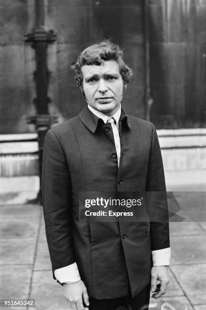 English actor Derren Nesbitt outside courthouse after being issued a restraining order from his wife Anne Aubrey , UK, 13th January 1970.