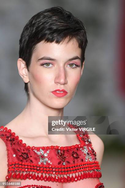 Model walks the runway at the Samuel Cirnansck Fall Winter 2018 fashion show during the SPFW N45 on April 23, 2018 in Sao Paulo, Brazil.