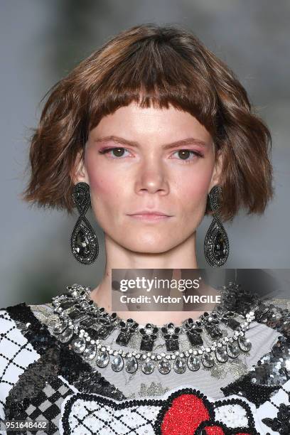 Model walks the runway at the Samuel Cirnansck Fall Winter 2018 fashion show during the SPFW N45 on April 23, 2018 in Sao Paulo, Brazil.