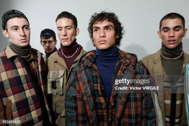 Model backstage at the Joao Pimenta Fall Winter 2018 fashion show during the SPFW N45 Spring Summer 2019 on April 23, 2018 in Sao Paulo, Brazil.