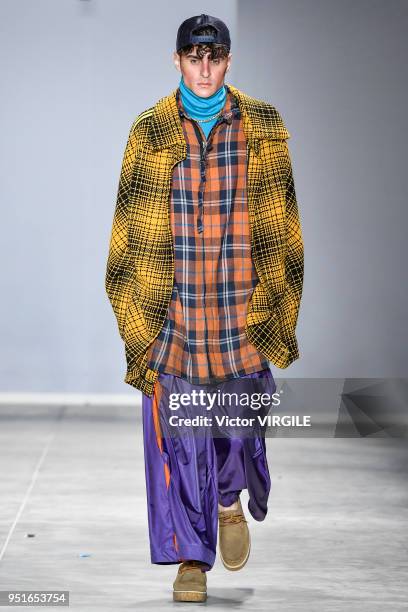 Model walks the runway at the Joao Pimenta Fall Winter 2018 fashion show during the SPFW N45 on April 23, 2018 in Sao Paulo, Brazil.