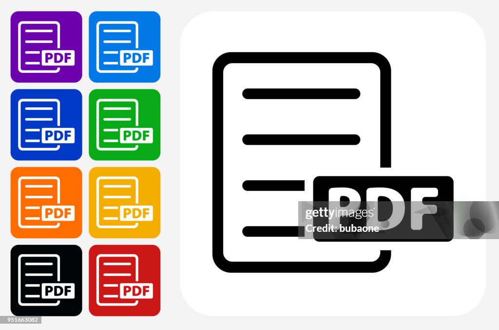 PDF Document Icon Square Button Set