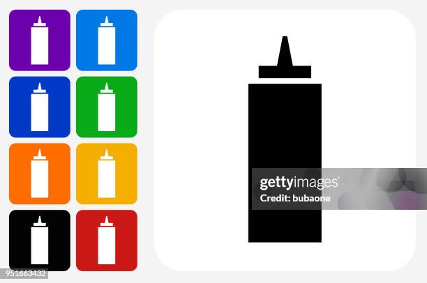 ketchup icon square button set - ketchup bottle on white stock illustrations