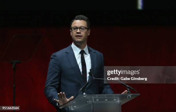 Walt Disney Studios Motion Pictures President of Theatrical Distribution Dave Hollis speaks during the CinemaCon 2018 The State of the Industry and...