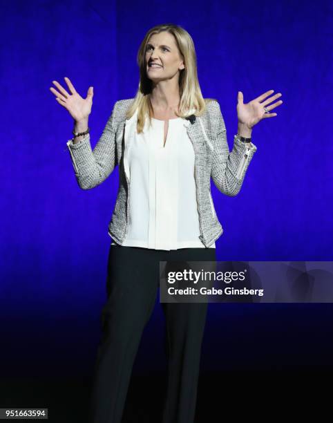 The Walt Disney Company EVP of Distribution Cathleen Taff speaks during the CinemaCon 2018 The State of the Industry and Walt Disney Studios...