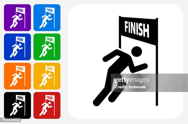 running finish line icon square button set - different races stock illustrations