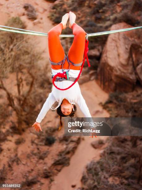 highlining in moab, utah - highlining stock pictures, royalty-free photos & images