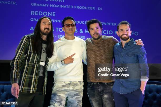 Producer-DJ Steve Aoki, Songwriter RedOne, songwriters, Mauricio Rengifo and Andres Torres pose for pictures during the Producing for the Market...