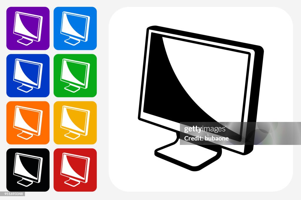 Monitor Icon Square Button Set