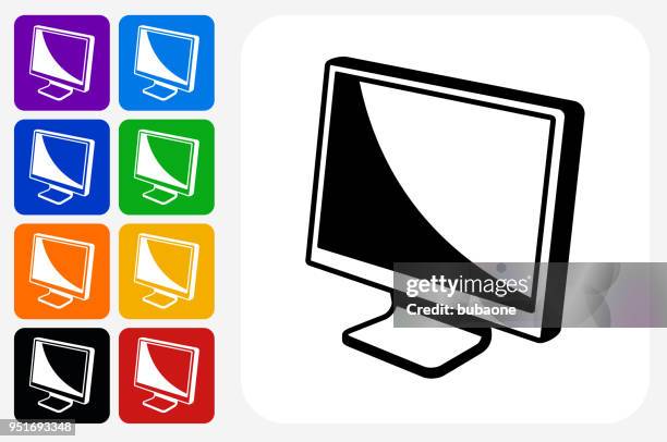 monitor icon square button set - multiple computer screens white background stock illustrations