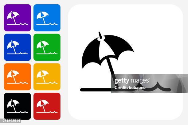 ilustraciones, imágenes clip art, dibujos animados e iconos de stock de playa paraguas icono cuadrado botón set - beach umbrella white background