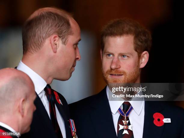 Prince William, Duke of Cambridge and Prince Harry attend an Anzac Day Service of Commemoration and Thanksgiving at Westminster Abbey on April 25,...