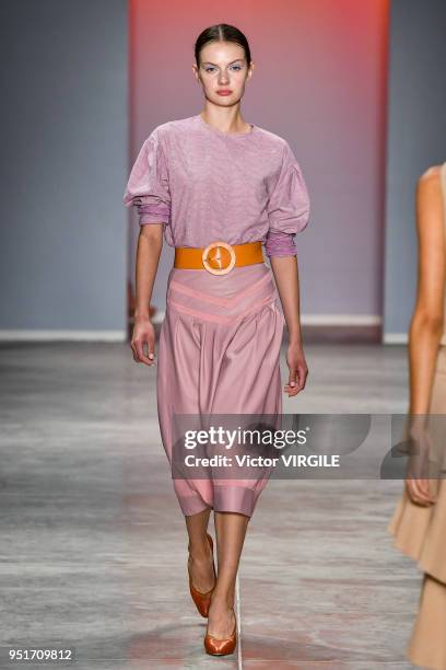 Model walks the runway at the Lilly Sarti fashion show during the SPFW N45 Spring Summer 2019 on April 23, 2018 in Sao Paulo, Brazil.