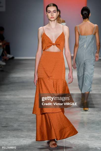 Model walks the runway at the Lilly Sarti fashion show during the SPFW N45 Spring Summer 2019 on April 23, 2018 in Sao Paulo, Brazil.