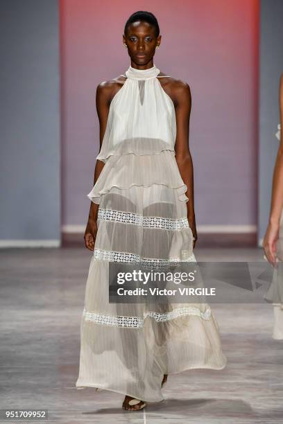 Model walks the runway at the Lilly Sarti fashion show during the SPFW N45 Spring Summer 2019 on April 23, 2018 in Sao Paulo, Brazil.