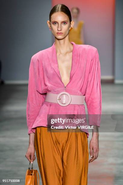 Model walks the runway at the Lilly Sarti fashion show during the SPFW N45 Spring Summer 2019 on April 23, 2018 in Sao Paulo, Brazil.