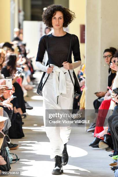 Model walks the runway at the Uma Raquel Davidowicz Fall Winter 2018 fashion show during the SPFW N45 on April 23, 2018 in Sao Paulo, Brazil.