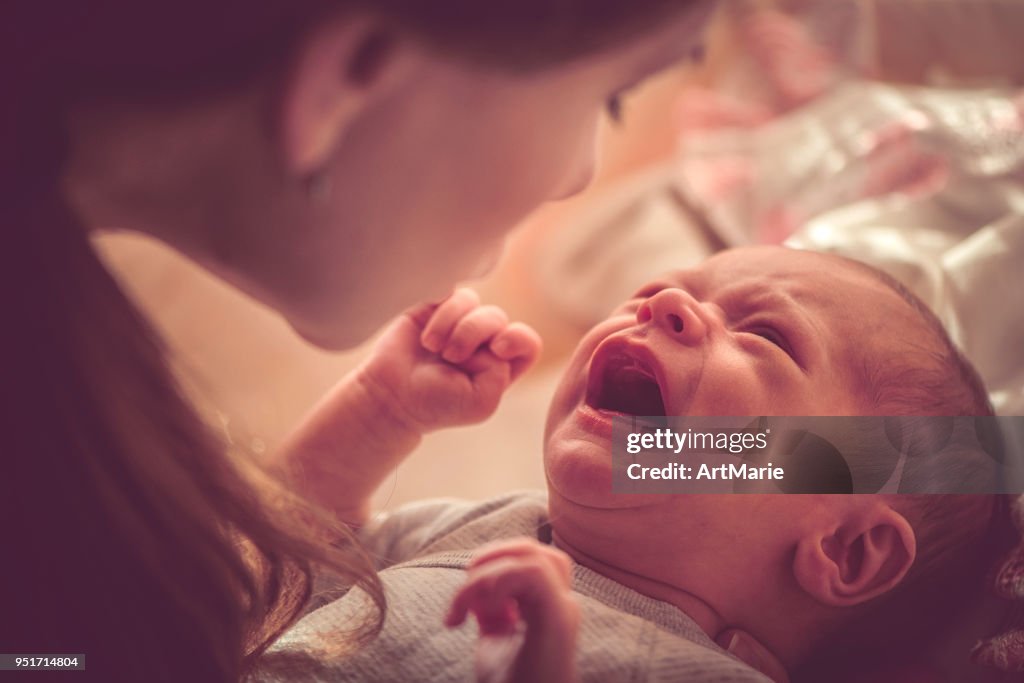 Newborn baby girl crying