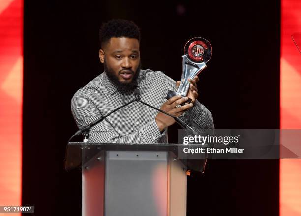 Director Ryan Coogler accepts the Director of the Year award onstage during the CinemaCon Big Screen Achievement Awards brought to you by the...