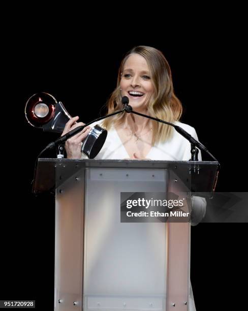 Actress Jodie Foster accepts the Lifetime Achievement Award onstage during the CinemaCon Big Screen Achievement Awards brought to you by the...