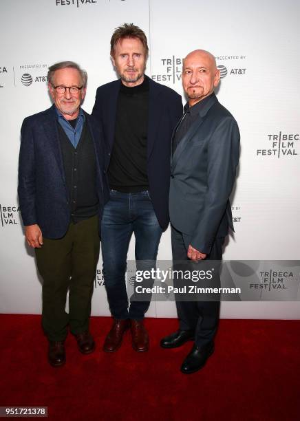 Steven Spielberg, Liam Neeson and Sir Ben Kingsley attend the 2018 Tribeca Film Festival - "Schindler's List" Reunion at Beacon Theatre on April 26,...