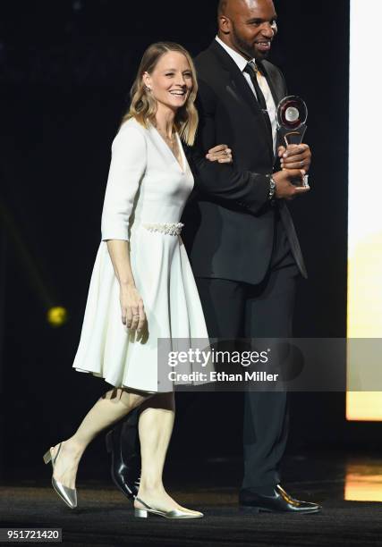 Actress Jodie Foster accepts the Lifetime Achievement Award onstage during the CinemaCon Big Screen Achievement Awards brought to you by the...