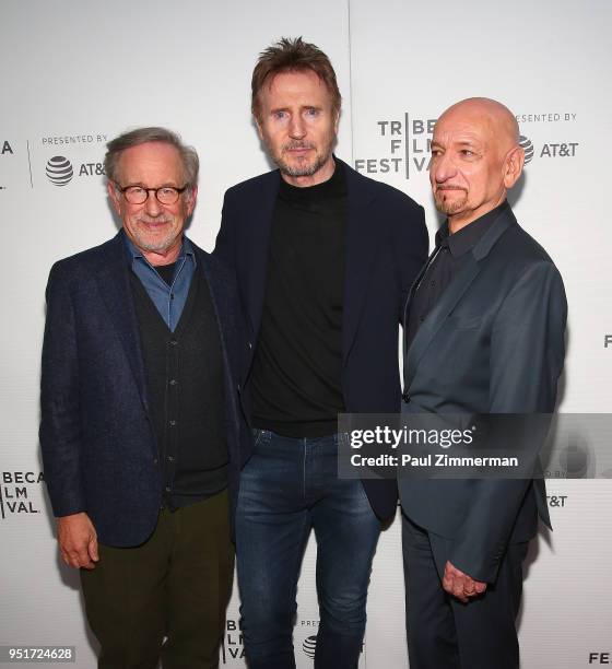 Steven Spielberg, Liam Neeson and Sir Ben Kingsley attend the 2018 Tribeca Film Festival - "Schindler's List" Reunion at Beacon Theatre on April 26,...