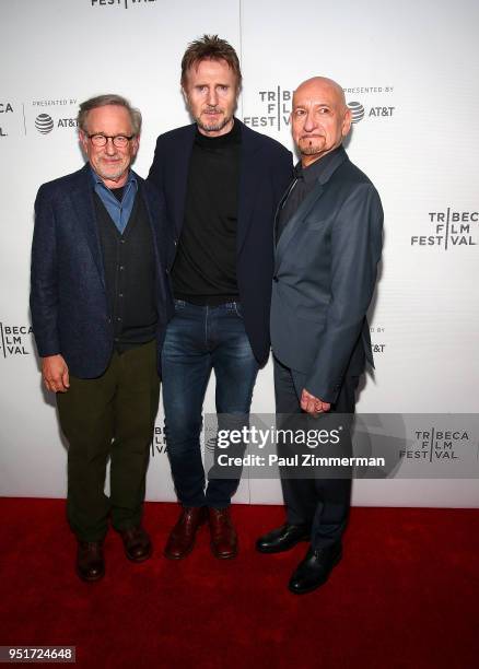 Steven Spielberg, Liam Neeson and Sir Ben Kingsley attend the 2018 Tribeca Film Festival - "Schindler's List" Reunion at Beacon Theatre on April 26,...