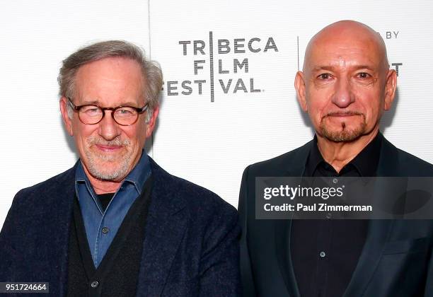 Steven Spielberg and Sir Ben Kingsley attend the 2018 Tribeca Film Festival - "Schindler's List" Reunion at Beacon Theatre on April 26, 2018 in New...
