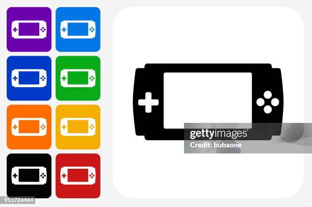 game console icon square button set - multiple electronic devices stock illustrations