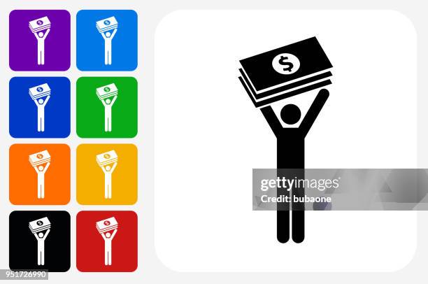 holding big bucks icon square button set - stick figure stock illustrations