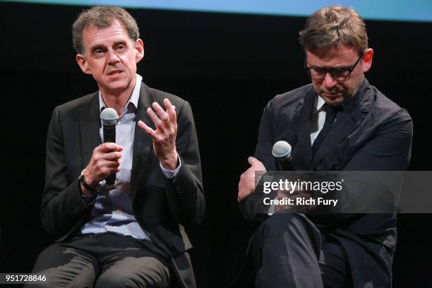 Michael Jackson and David Nicholls speak onstage during the for your consideration event for Showtime's "Patrick Melrose"at NeueHouse Hollywood on...