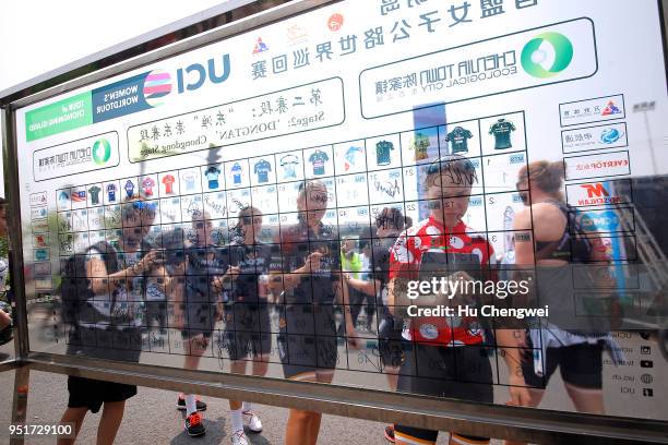 Start / Lucy Garner of Great Britain and Team Wiggle High5 Polka Dot Mountain Jersey / Annette Edmondson of Australia / Signature / during the 12th...