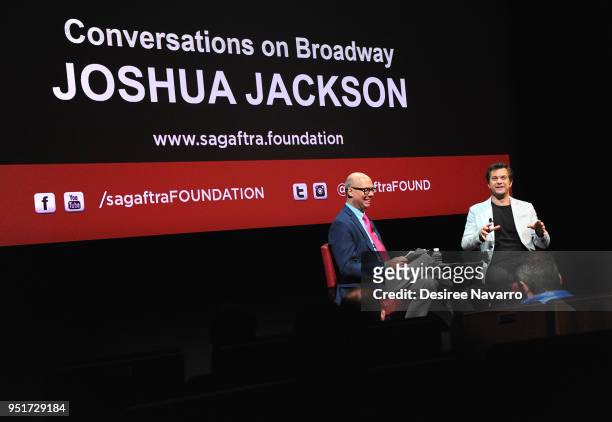 Actor Joshua Jackson speaks onstage with moderator Richard Ridge during SAG-AFTRA Foundation Conversations On Broadway at The Robin Williams Center...
