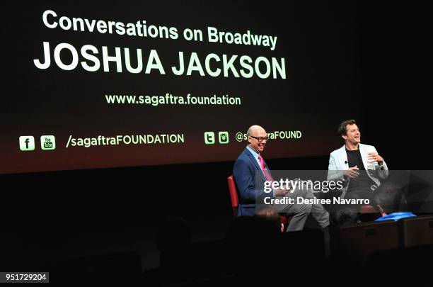 Actor Joshua Jackson speaks onstage with moderator Richard Ridge during SAG-AFTRA Foundation Conversations On Broadway at The Robin Williams Center...