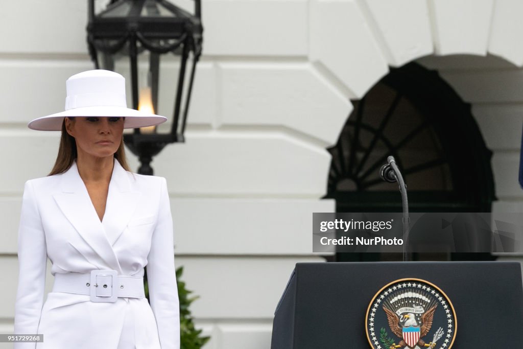 President Trump And First Lady Melania Trump Welcome President Macron And Mrs. Macron To The White House