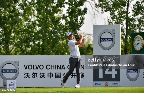 Nino Bertasio of Italy pictured during round one of the Volvo China Open at the Beijing Topwin Golf and Country Club on April 27, 2018 in Beijing,...