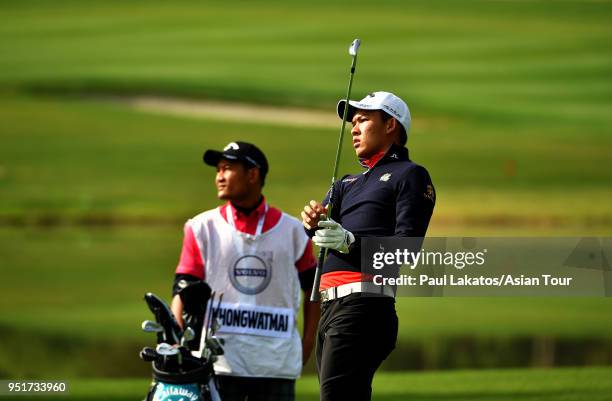 Phachara Khongwatmai of Thailand pictured during round one of the Volvo China Open at the Beijing Topwin Golf and Country Club on April 27, 2018 in...