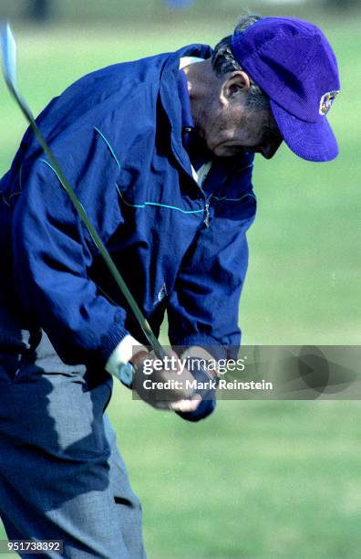 President George HW Bush plays golf at Andrews Air Force Base, in Camp Springs, Maryland, 1991.