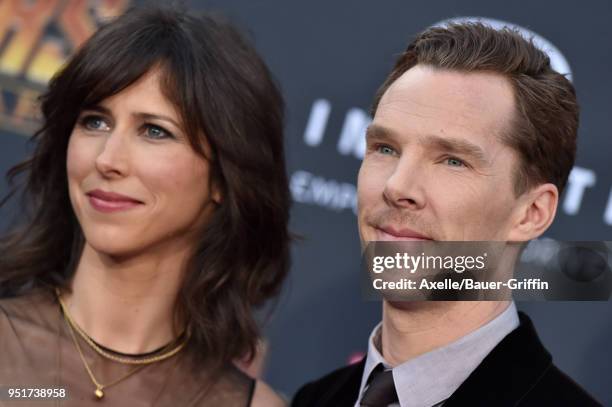 Actor Benedict Cumberbatch and Sophie Hunter attend the premiere of Disney and Marvel's 'Avengers: Infinity War' on April 23, 2018 in Hollywood,...