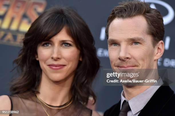 Actor Benedict Cumberbatch and Sophie Hunter attend the premiere of Disney and Marvel's 'Avengers: Infinity War' on April 23, 2018 in Hollywood,...